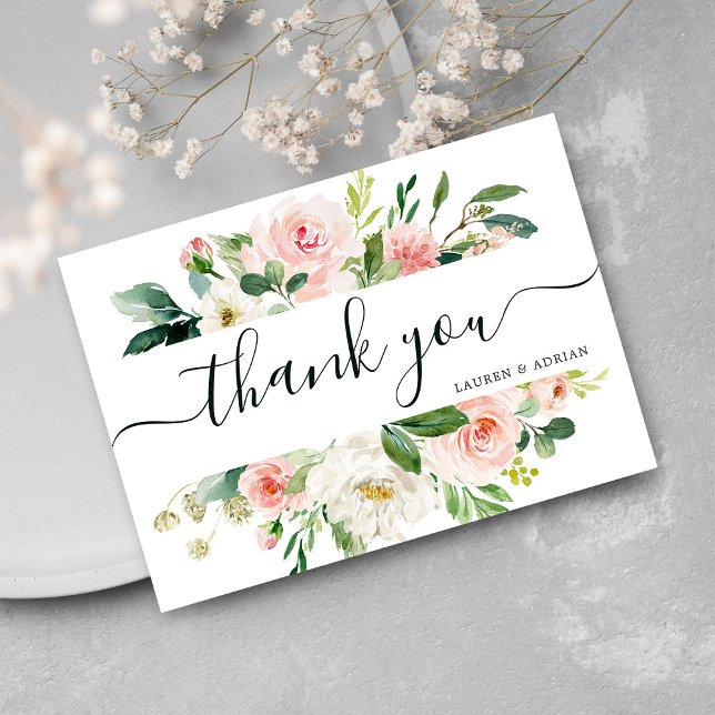 Blush Pink Bloom Wedding Thank You Card (Creator Uploaded)