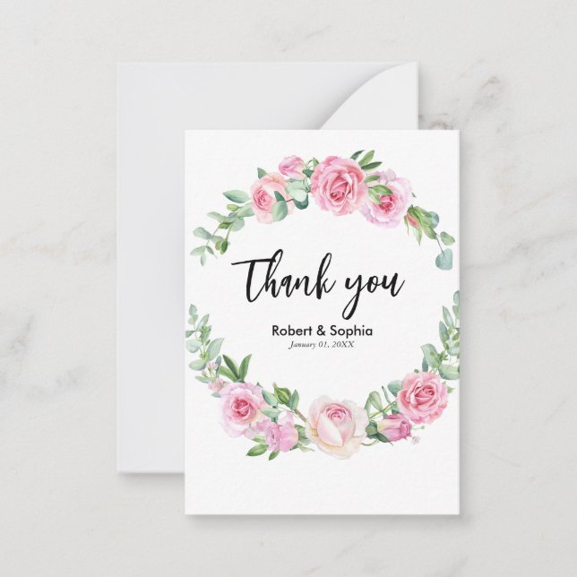 Blush Pink Bloom Wedding Thank you Card (Front)