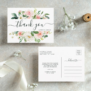 Blush Pink Bloom Wedding Thank You Postcard