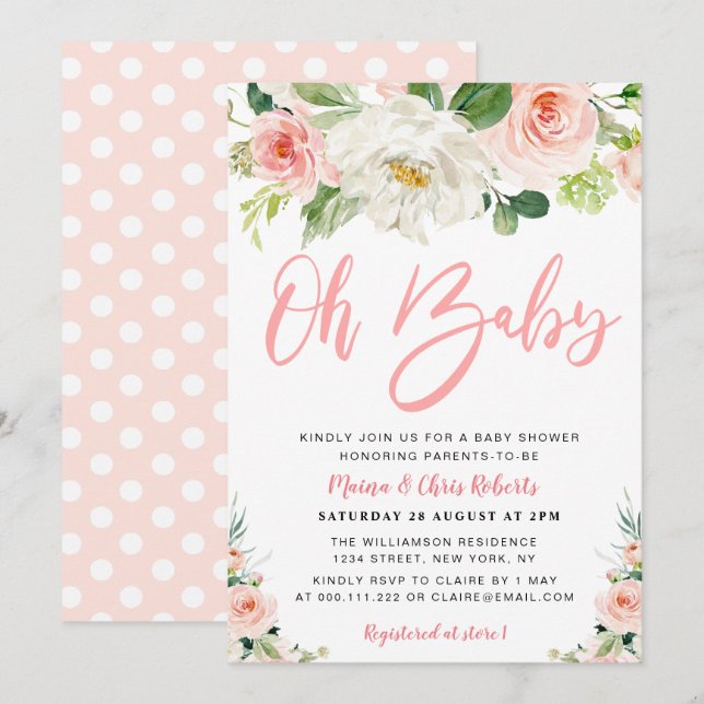 blush pink blooms floral Couples Baby shower Invitation (Front/Back)