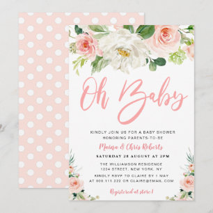 blush pink blooms floral Couples Baby shower Invitation