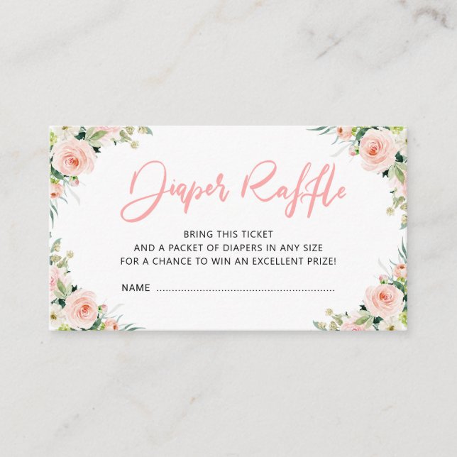 Blush pink blooms floral diaper raffle card (Front)