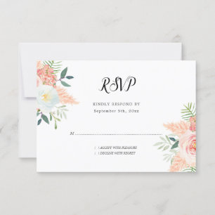 Blush Pink Blooms Floral Watercolor Wedding RSVP Card