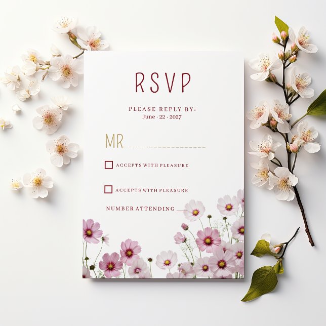 Blush pink blossom cosmos flower RSVP Invitation (Blush pink blossom cosmos flower RSVP )