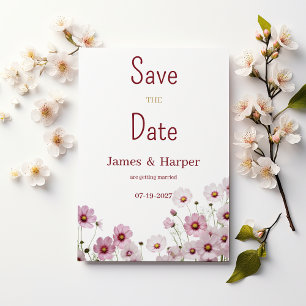 Blush pink blossom cosmos flower Save the Date Invitation