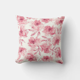 Blush Pink Blossoms Watercolor Painted Airy Floral Cushion
