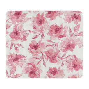 Blush Pink Blossoms Watercolor Painted Airy Floral Cutting Board
