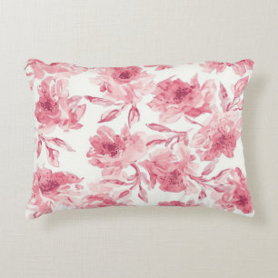 Blush Pink Blossoms Watercolor Painted Airy Floral Decorative Cushion