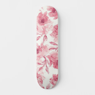 Blush Pink Blossoms Watercolor Painted Airy Floral Skateboard