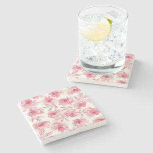 Blush Pink Blossoms Watercolor Painted Airy Floral Stone Coaster
