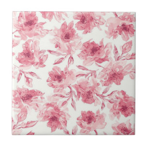 Blush Pink Blossoms Watercolor Painted Airy Floral Tile