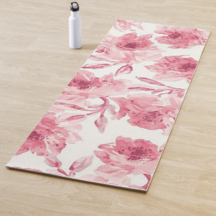 Blush Pink Blossoms Watercolor Painted Airy Floral Yoga Mat