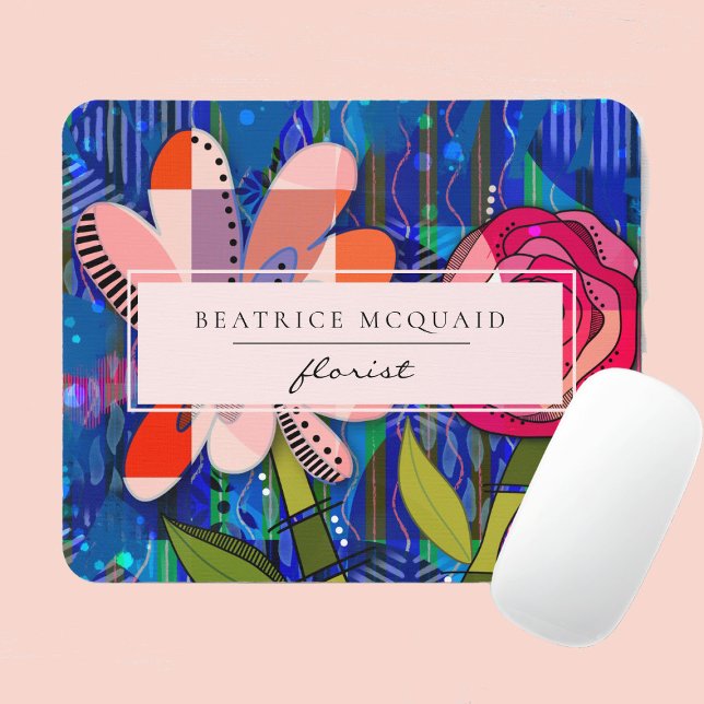 Blush pink blue abstract modern floral mouse mat (Creator Uploaded)