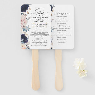 Blush Pink & Blue Botanical Floral Wedding Hand Fan