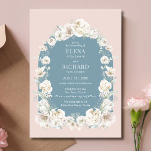 Blush Pink Blue Floral Garden Wedding Invitation