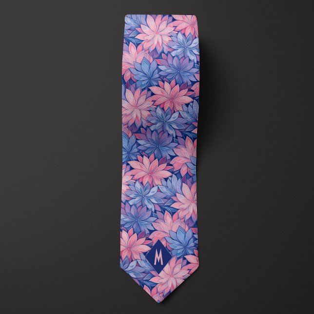 Blush Pink & Blue Floral Monogram Tie (Creator Uploaded)