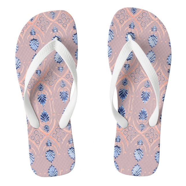 Blush pink & blue floral pattern flip flops (Footbed)
