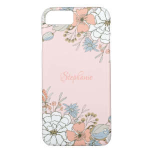 Blush Pink Blue Floral Personalised iPhone 8/7 Case