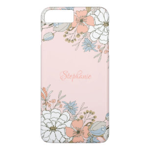 Blush Pink Blue Floral Personalised iPhone 8 Plus/7 Plus Case