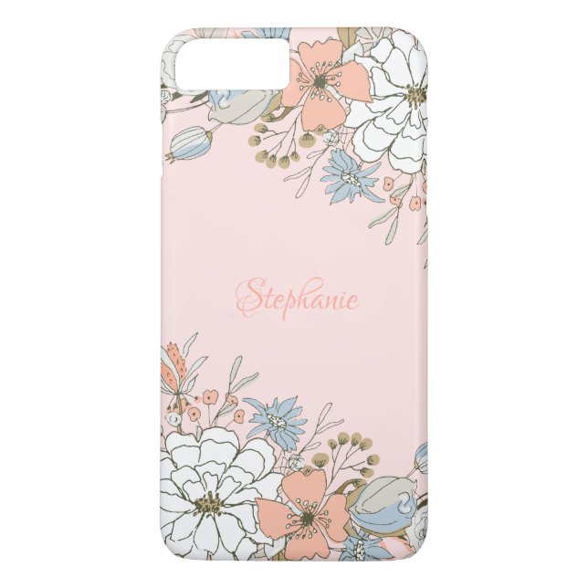 Blush Pink Blue Floral Personalised Case-Mate iPhone Case (Back)