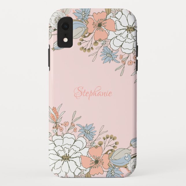 Blush Pink Blue Floral Personalised Case-Mate iPhone Case (Back)