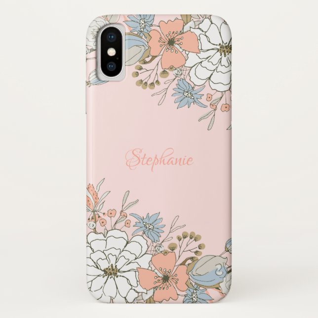 Blush Pink Blue Floral Personalised Case-Mate iPhone Case (Back)