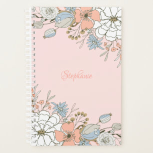 Blush Pink Blue Floral Personalised Planner