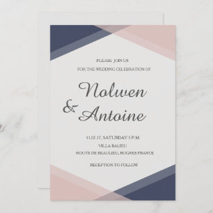 Blush pink blue geometric elegant modern wedding invitation