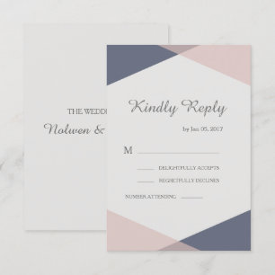 Blush pink blue geometric elegant wedding rsvp invitation