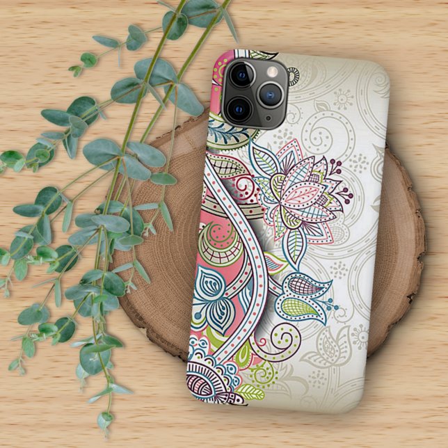 Blush Pink Blue Green Taupe Paisley Floral Art Case-Mate iPhone Case (Creator Uploaded)