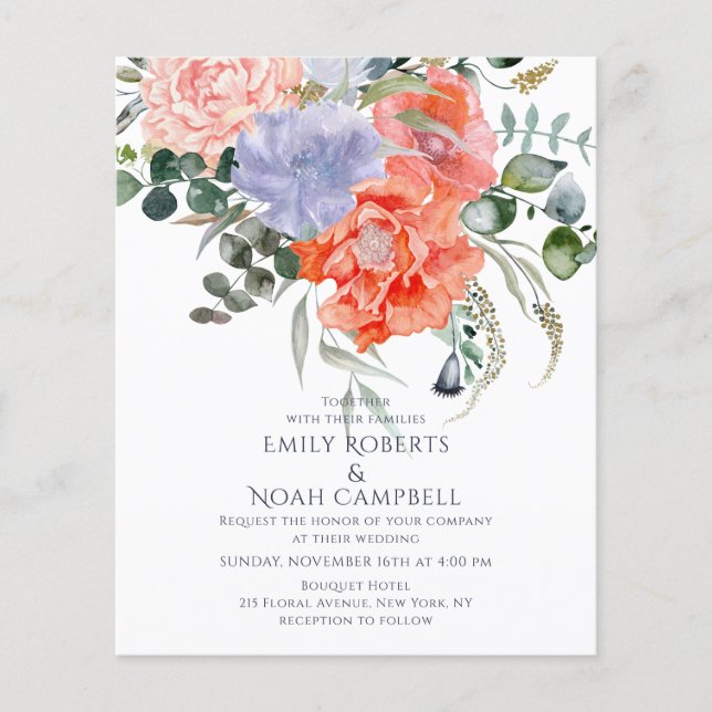 Blush Pink & Blue Watercolor Floral Wedding Flyer (Front)