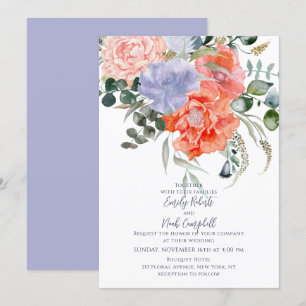 Blush Pink & Blue Watercolor Floral Wedding Invitation