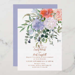 Blush Pink & Blue Watercolor Floral Wedding Rose