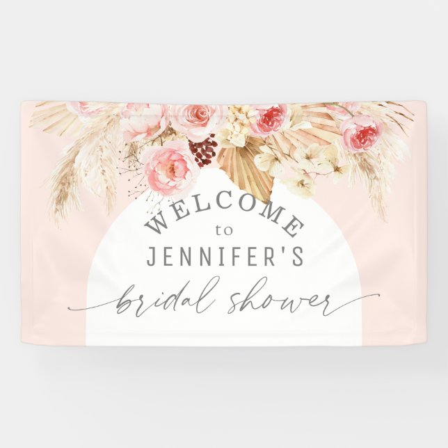 Blush pink Boho Arch Floral Pampas Bridal Shower  Banner (Horizontal)