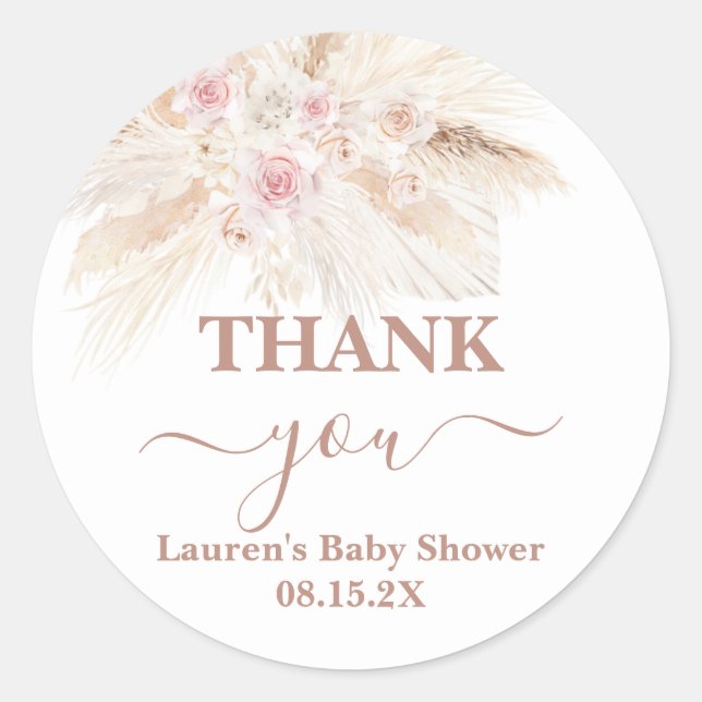 Blush Pink Boho Baby Shower Classic Round Sticker (Front)