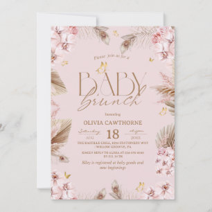  Blush Pink Boho Baby Shower Girl Baby Brunch  Invitation