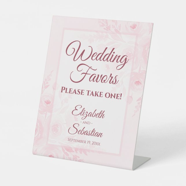 Blush Pink Boho Chic Floral Wedding Favors Sign (Front)