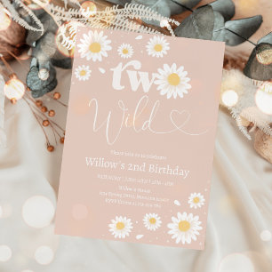 Blush Pink Boho Daisy Two Wild 2nd Birthday Party  Invitation