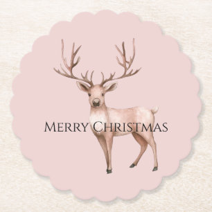 Blush Pink Boho Deer  Paper Coaster