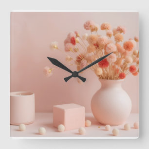 Blush Pink Boho Dried Flowers clock