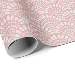 Blush Pink Boho Fan Pattern Soft Watercolour Wrapping Paper