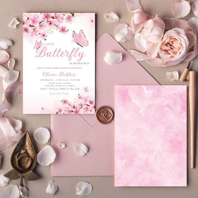 Blush Pink Boho Floral Butterfly Girl Baby Shower  Invitation (Creator Uploaded)