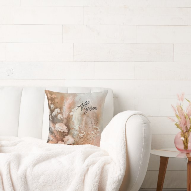 Blush Pink Boho Floral Cushion (Couch)