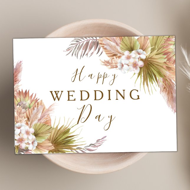 Blush Pink Boho Floral Modern Happy Wedding Day Card (Creator Uploaded)
