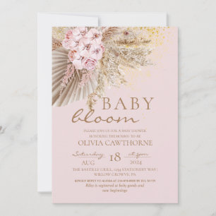 Blush Pink Boho Flowers Baby Girl Shower  Invitation