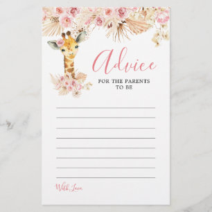 Blush Pink Boho Giraffe Baby Shower Advice Card