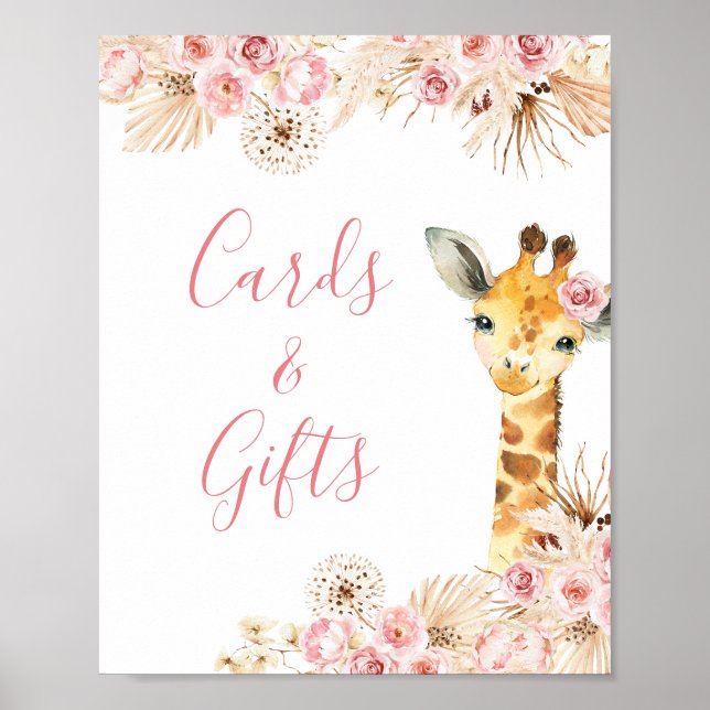 Blush Pink Boho Giraffe Baby Shower Cards & Gifts Poster (Front)