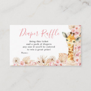 Blush Pink Boho Giraffe Baby Shower Diaper Raffle Enclosure Card
