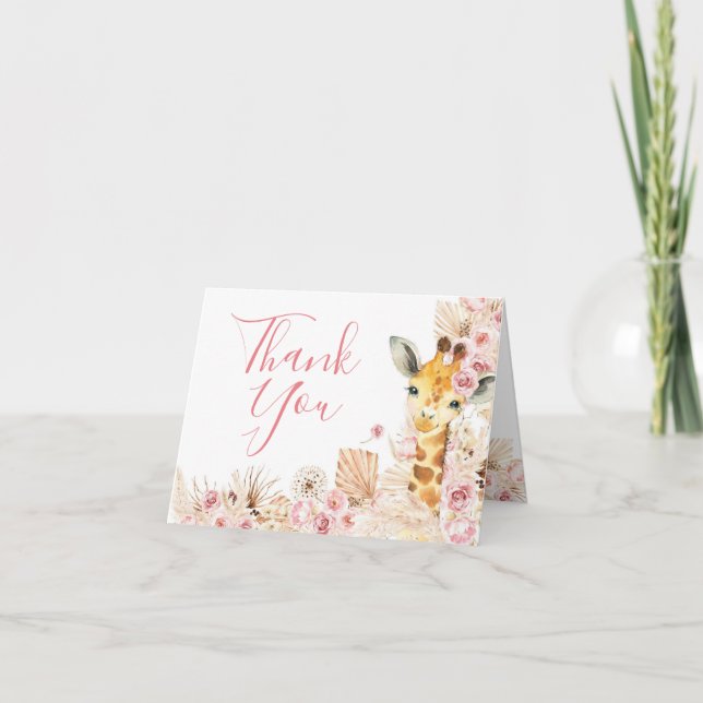 Blush Pink Boho Giraffe Baby Shower Folded Card (Front)