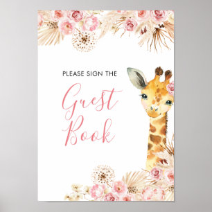 Blush Pink Boho Giraffe Baby Shower Guest Book